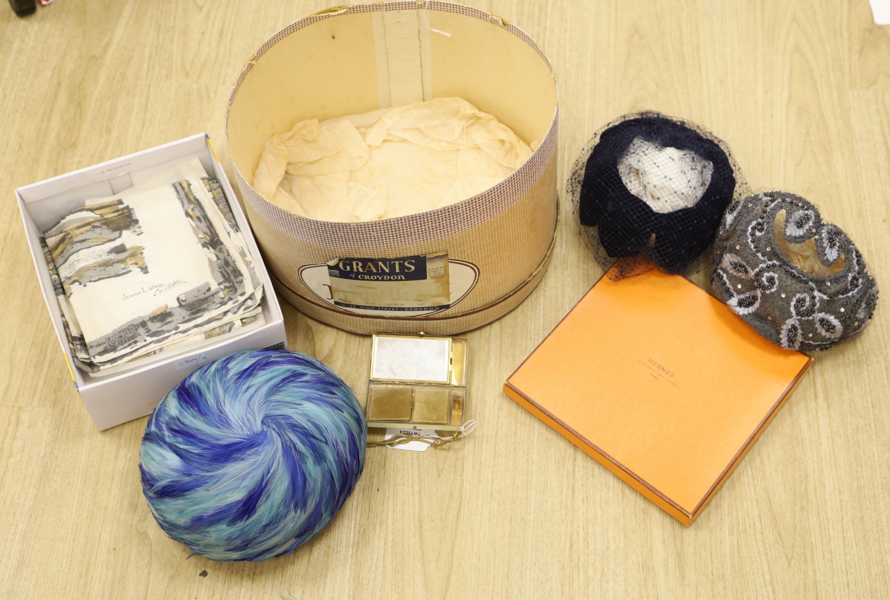 A Hermes silk scarf, Grand Apparat (boxed) and sundry items,